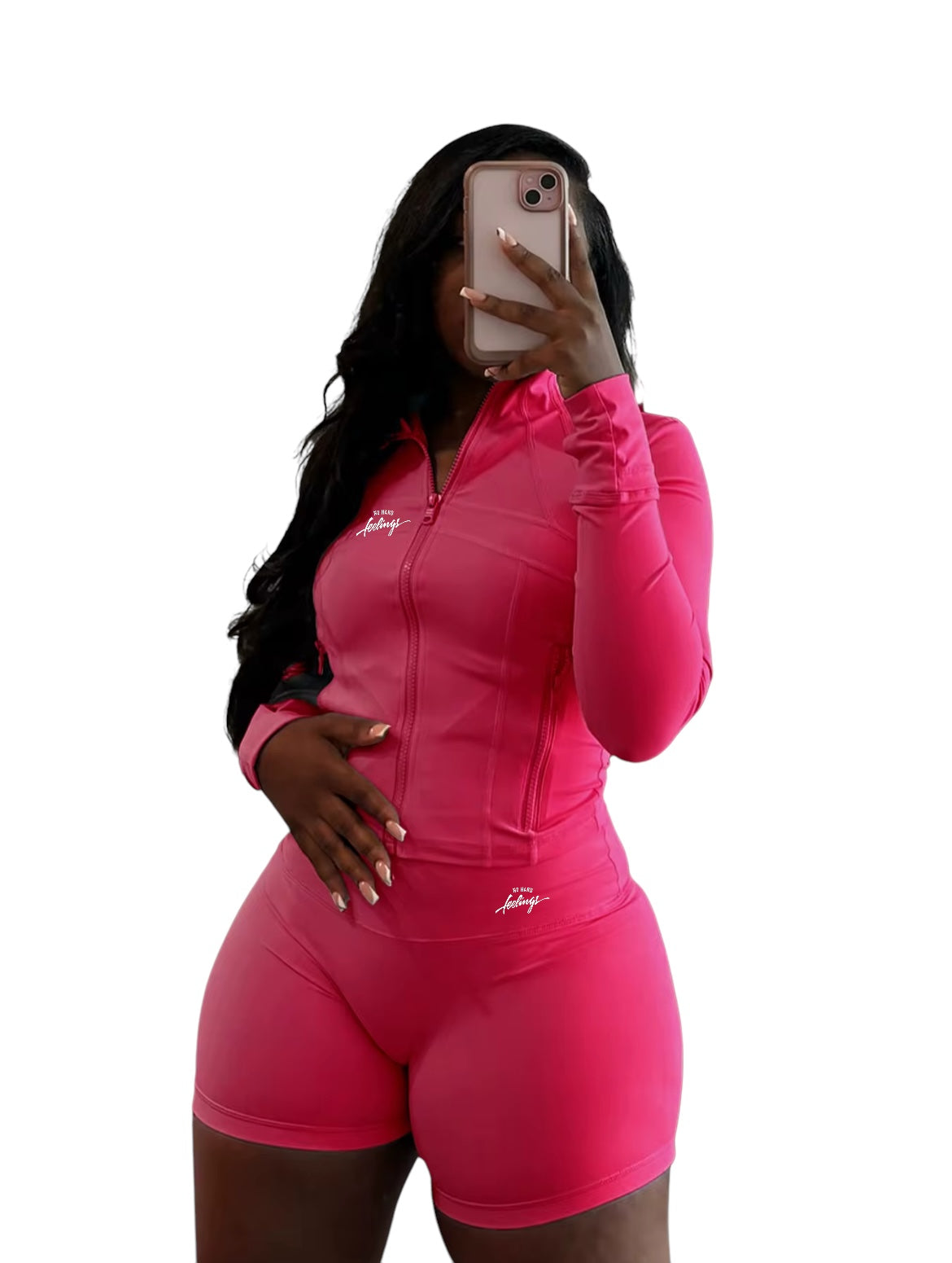 No Hard Feelings Yoga Set Long Sleeve Zipper High Waist 2 pc