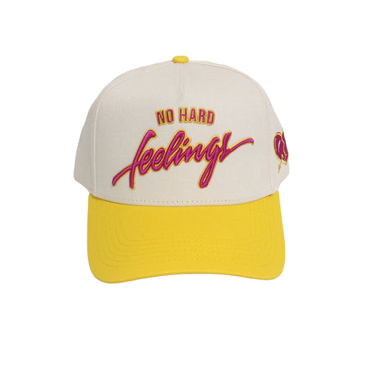 No Hard Feelings Yellow and Pink color block SnapBack Hat