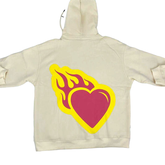No Hard Feelings Flaming Heart hoodie (Cream, Pink and Yellow)