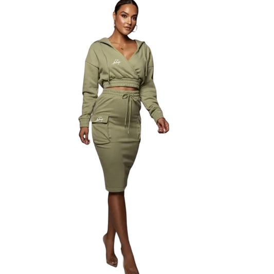 No Hard Feelings two piece set featuring a cropped hoodie and cargo skirt