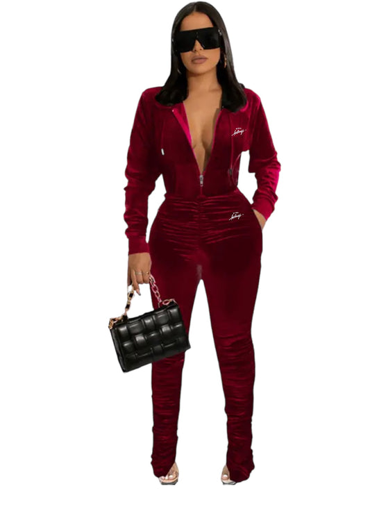 No Hard Feelings Casual Crushed Velvet Two Piece Set with Hoodie