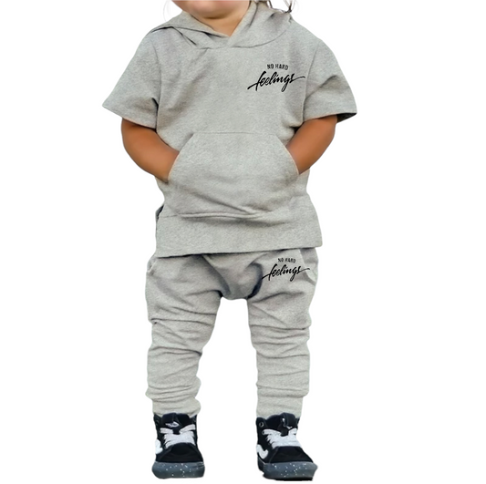 Kids two piece jogger sets with short sleeve hoodie (KIDDOS)