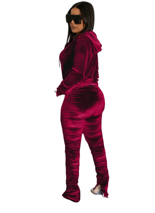 No Hard Feelings Casual Crushed Velvet Two Piece Set with Hoodie