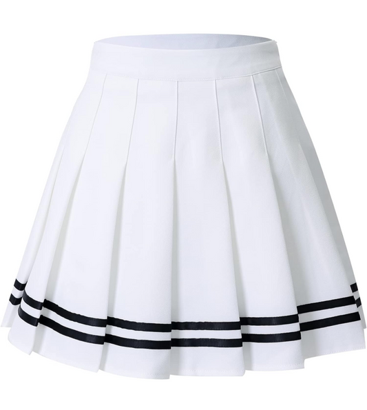White Tennis Skirt with Black stripes