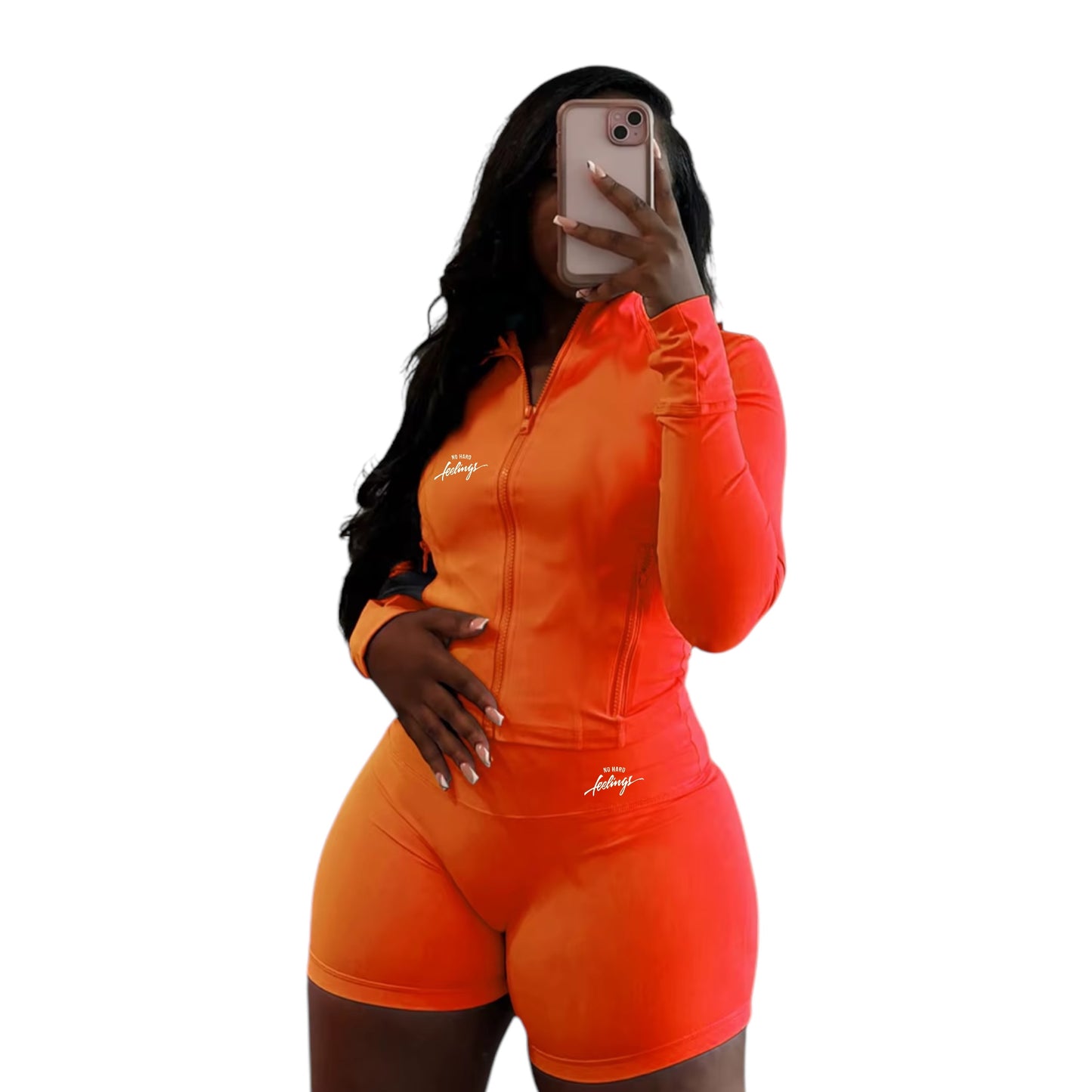 No Hard Feelings Yoga Set Long Sleeve Zipper High Waist 2 pc