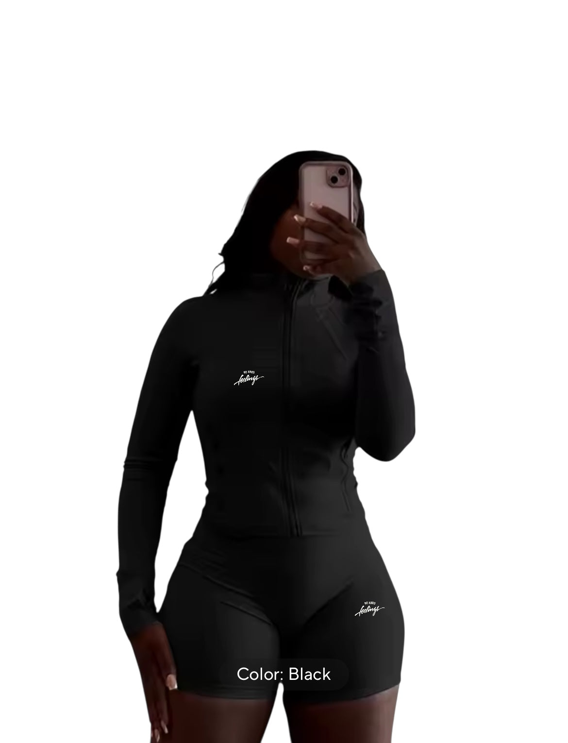 No Hard Feelings Yoga Set Long Sleeve Zipper High Waist 2 pc