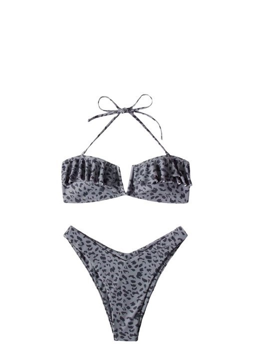 Smoke grey V-line two piece swimsuit