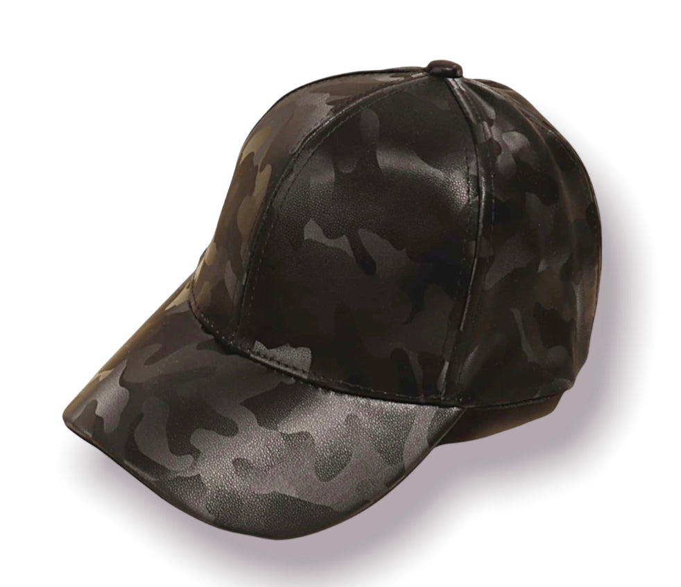 Faux Leather Camo Cap